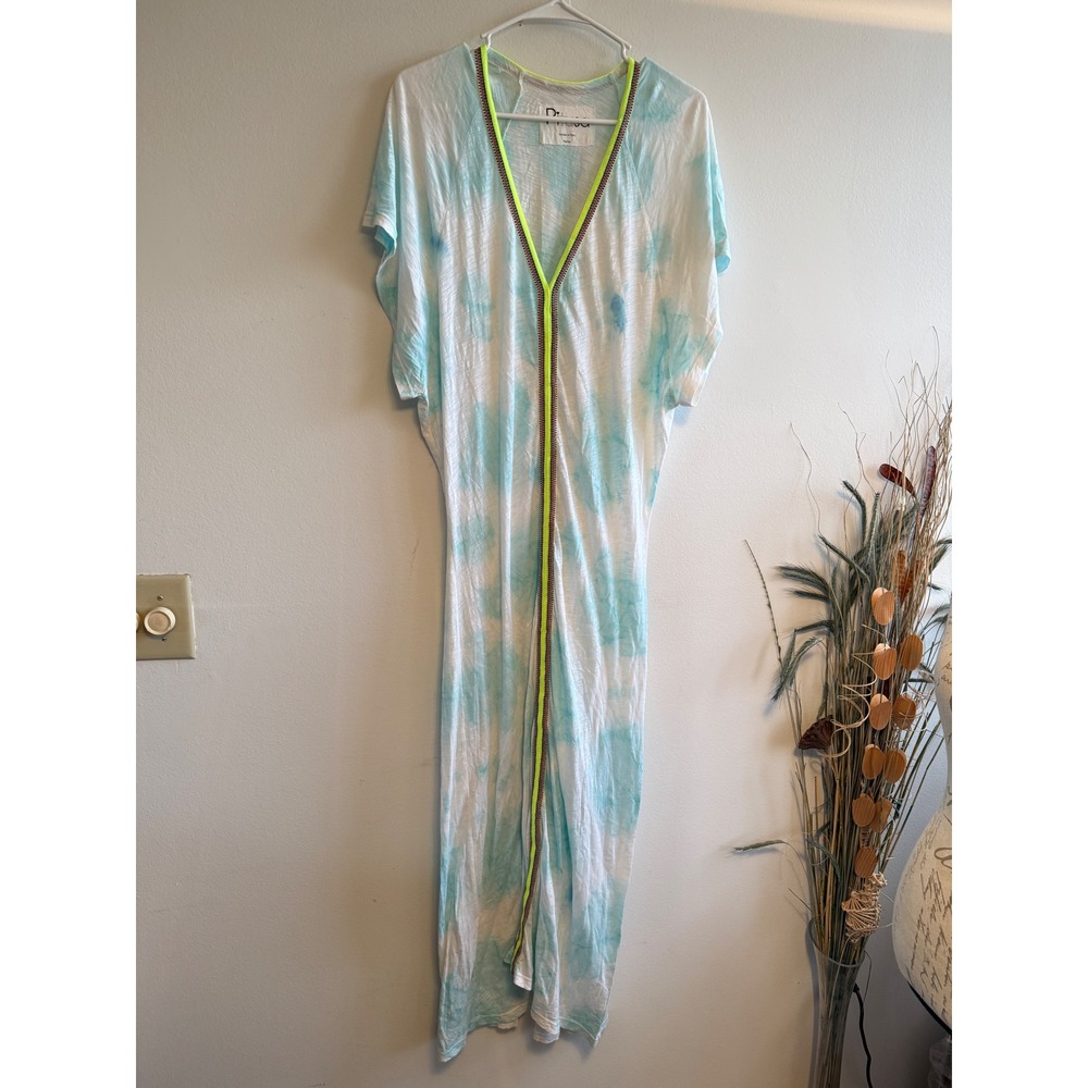 Pitusa Womens Petite Tie Dye MaxiDress Turquoise White Neon V-Neck Beach Coverup
